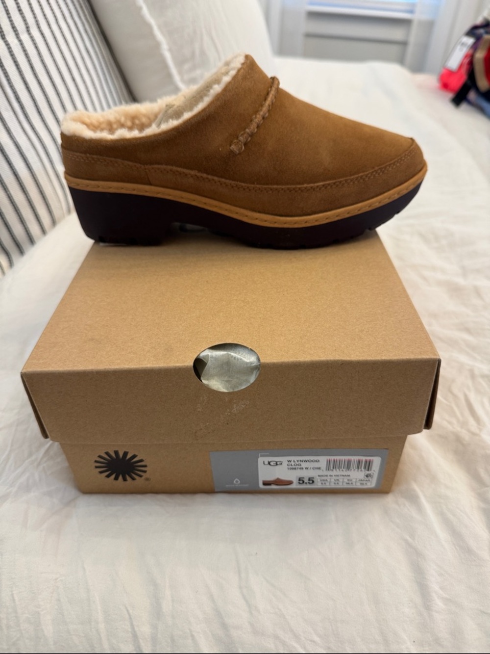 UGG Tan Suede Shearling-Lined Mule Clog